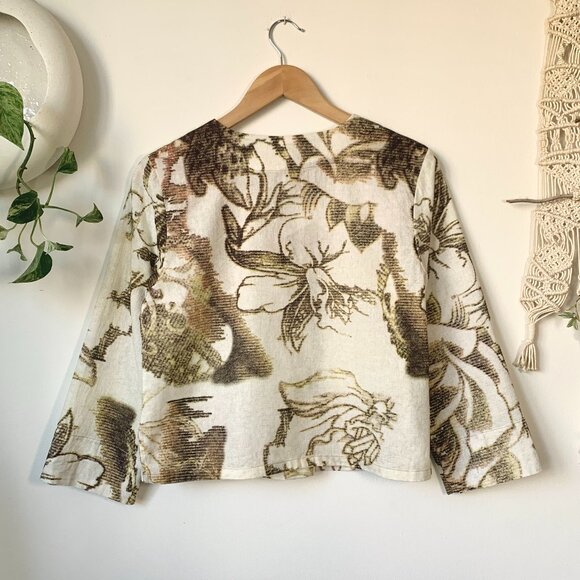 Linda Lundstrom Lightweight Jacket Crop Button Up Floral Coastal Mediterranean - Picture 2 of 16